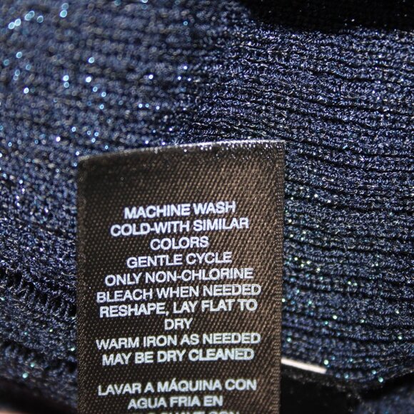 White House Black Market Top Sz S Navy Blue Metallic Draped Lined Rayon Top - Picture 15 of 16